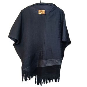 Modern Boho Leather-Trimmed Fringe Asymmetric Top Tunic Made In Canada